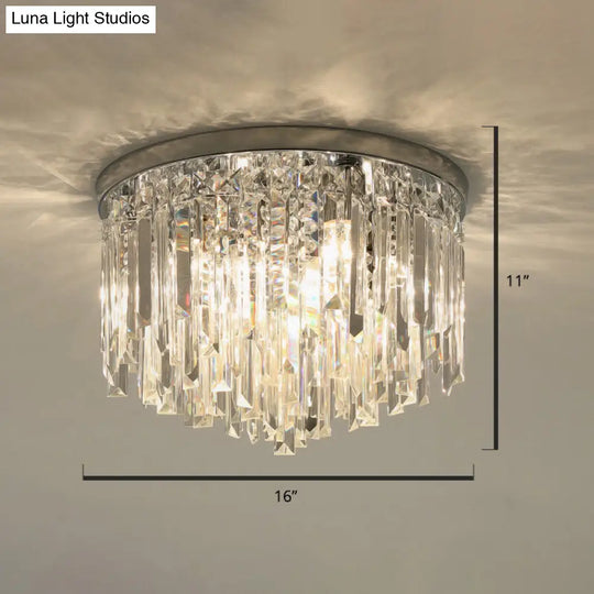 Modern Round K9 Crystal Flush Mount Ceiling Light For Bedroom Chrome / 16