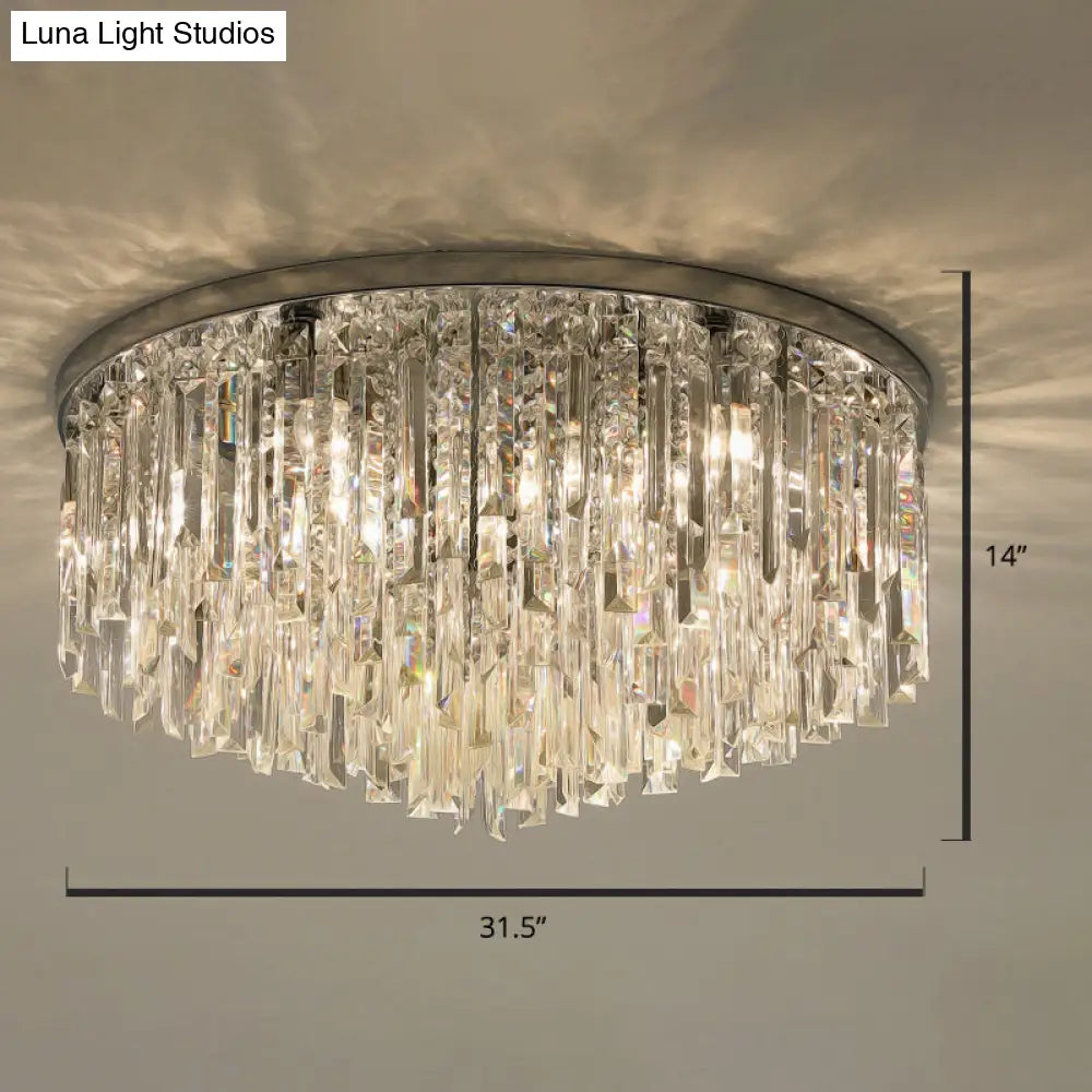 Modern Round K9 Crystal Flush Mount Ceiling Light For Bedroom Chrome / 31.5