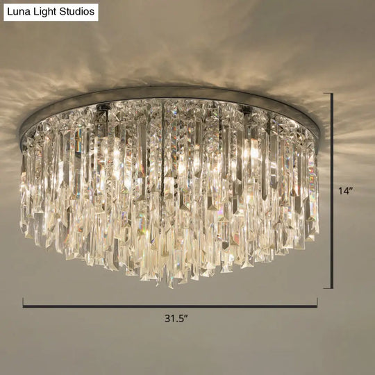 Modern Round K9 Crystal Flush Mount Ceiling Light For Bedroom Chrome / 31.5