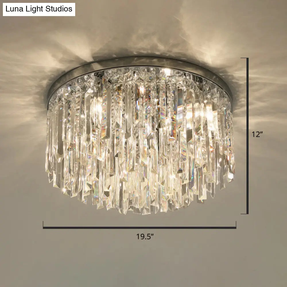 Modern Round K9 Crystal Flush Mount Ceiling Light For Bedroom