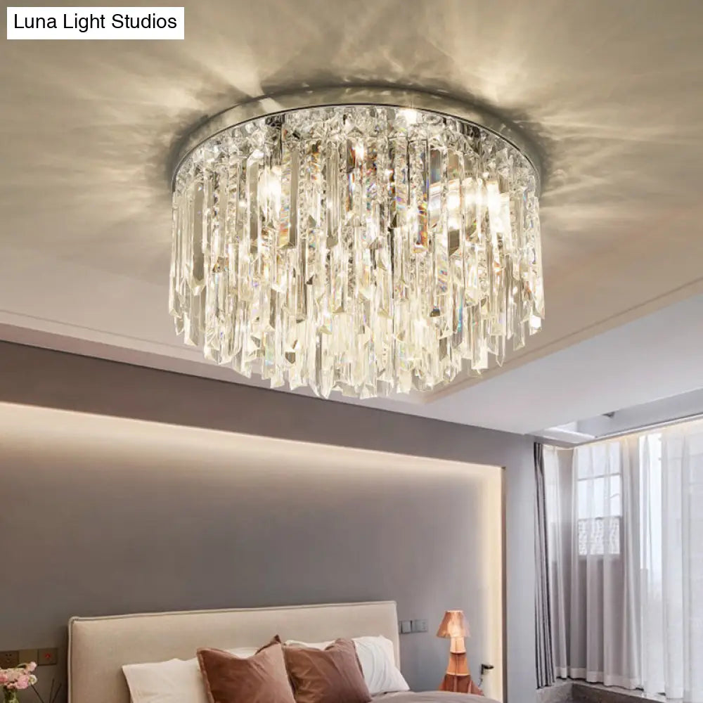 Modern Round K9 Crystal Flush Mount Ceiling Light For Bedroom