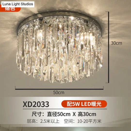 Modern Round K9 Crystal Flush Mount Ceiling Light For Bedroom Chrome / 19.5