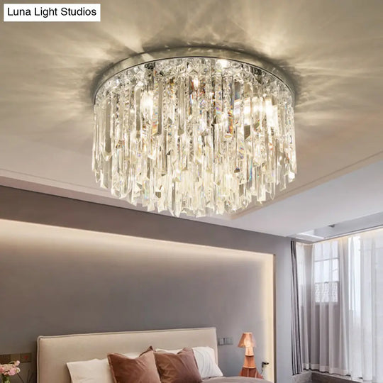 Modern Round K9 Crystal Flush Mount Ceiling Light For Bedroom