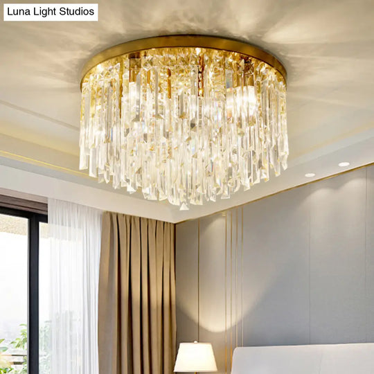 Modern Round K9 Crystal Flush Mount Ceiling Light For Bedroom