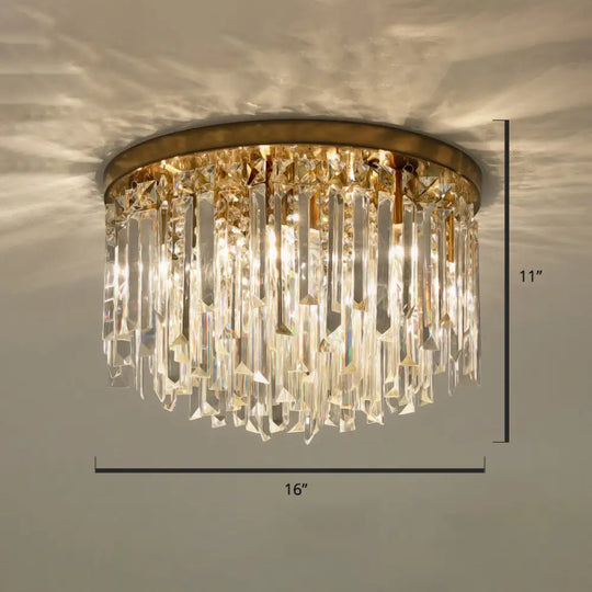 Modern Round K9 Crystal Flush Mount Ceiling Light For Bedroom Brass / 16’