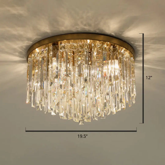 Modern Round K9 Crystal Flush Mount Ceiling Light For Bedroom Brass / 19.5’