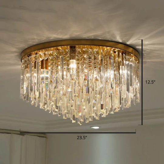 Modern Round K9 Crystal Flush Mount Ceiling Light For Bedroom Brass / 23.5’