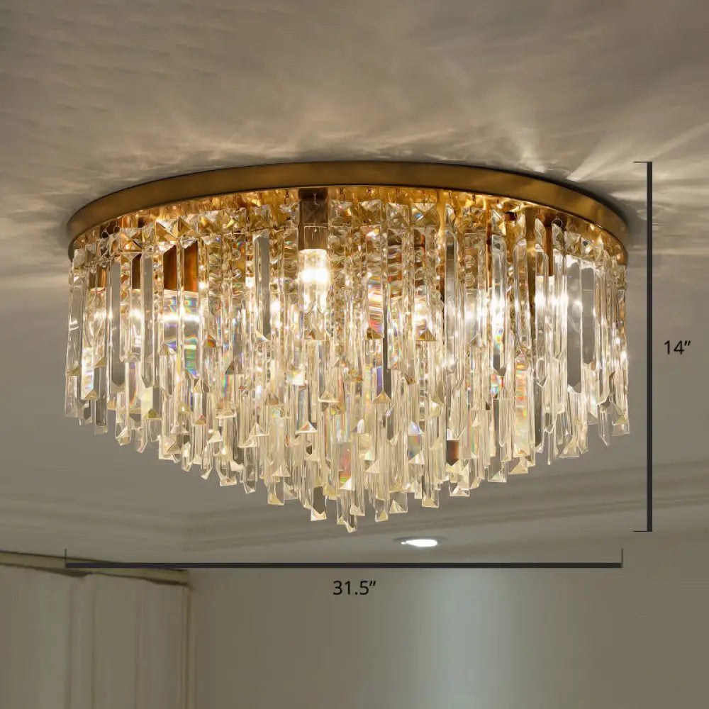 Modern Round K9 Crystal Flush Mount Ceiling Light For Bedroom Brass / 31.5’