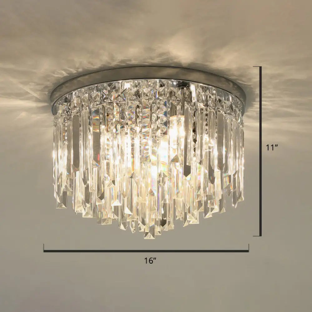 Modern Round K9 Crystal Flush Mount Ceiling Light For Bedroom Chrome / 16’