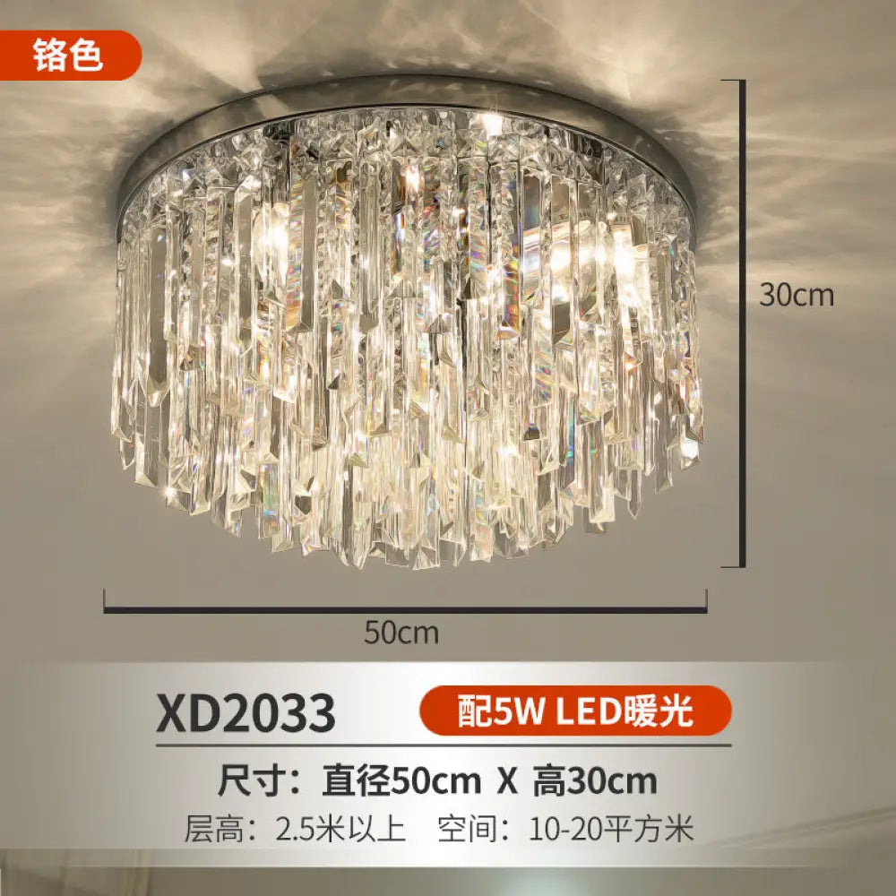 Modern Round K9 Crystal Flush Mount Ceiling Light For Bedroom Chrome / 19.5’