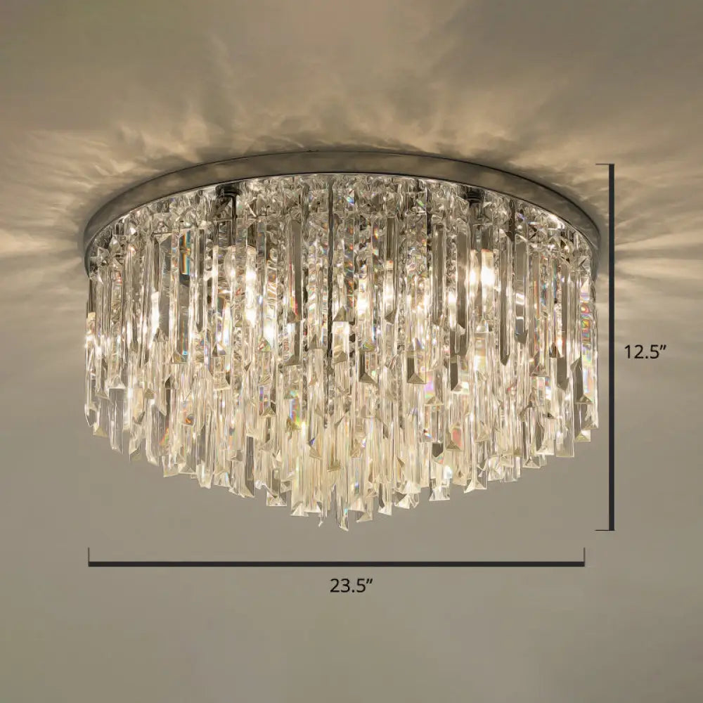 Modern Round K9 Crystal Flush Mount Ceiling Light For Bedroom Chrome / 23.5’