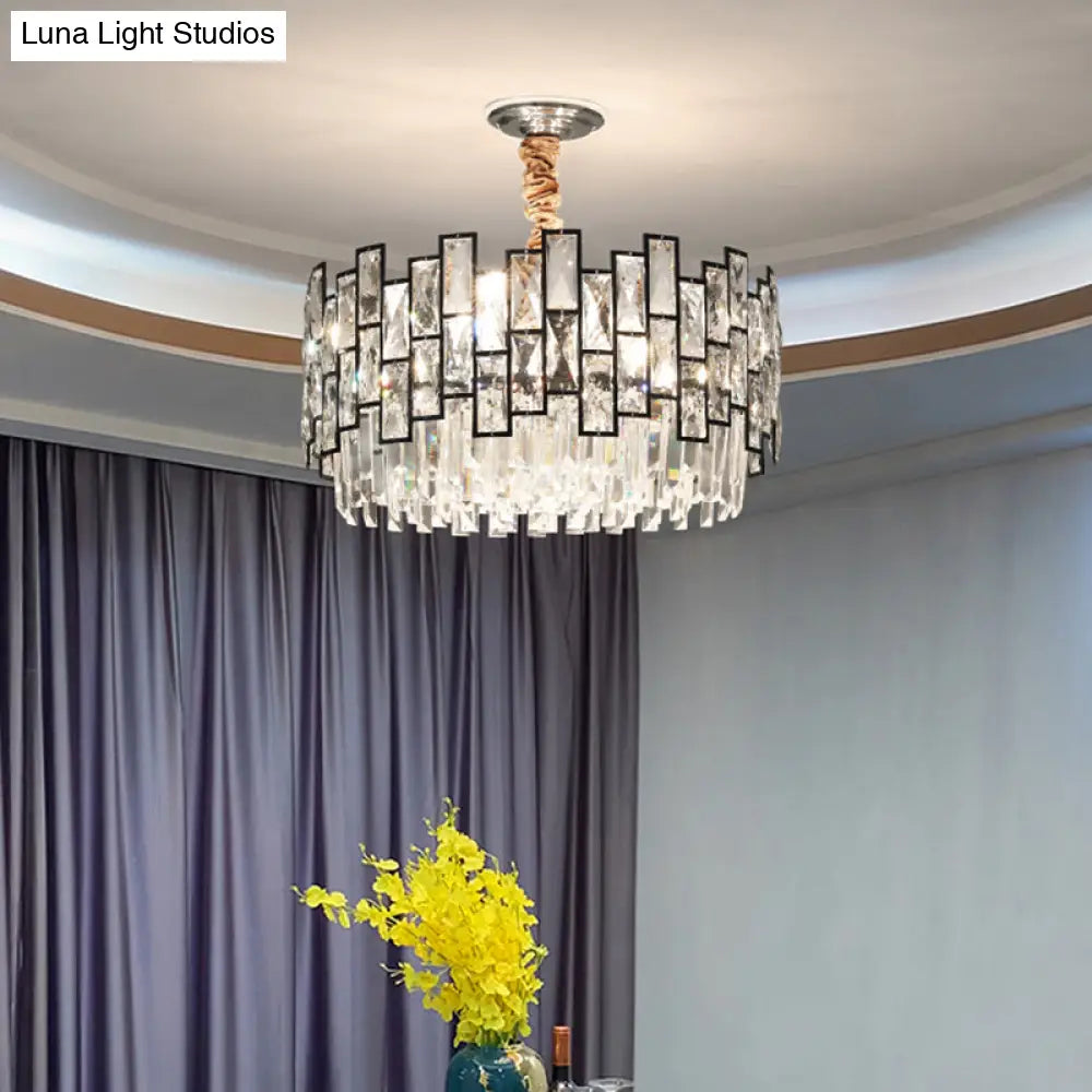 Modern Round K9 Crystal Living Room Chandelier Pendant Light Fixture