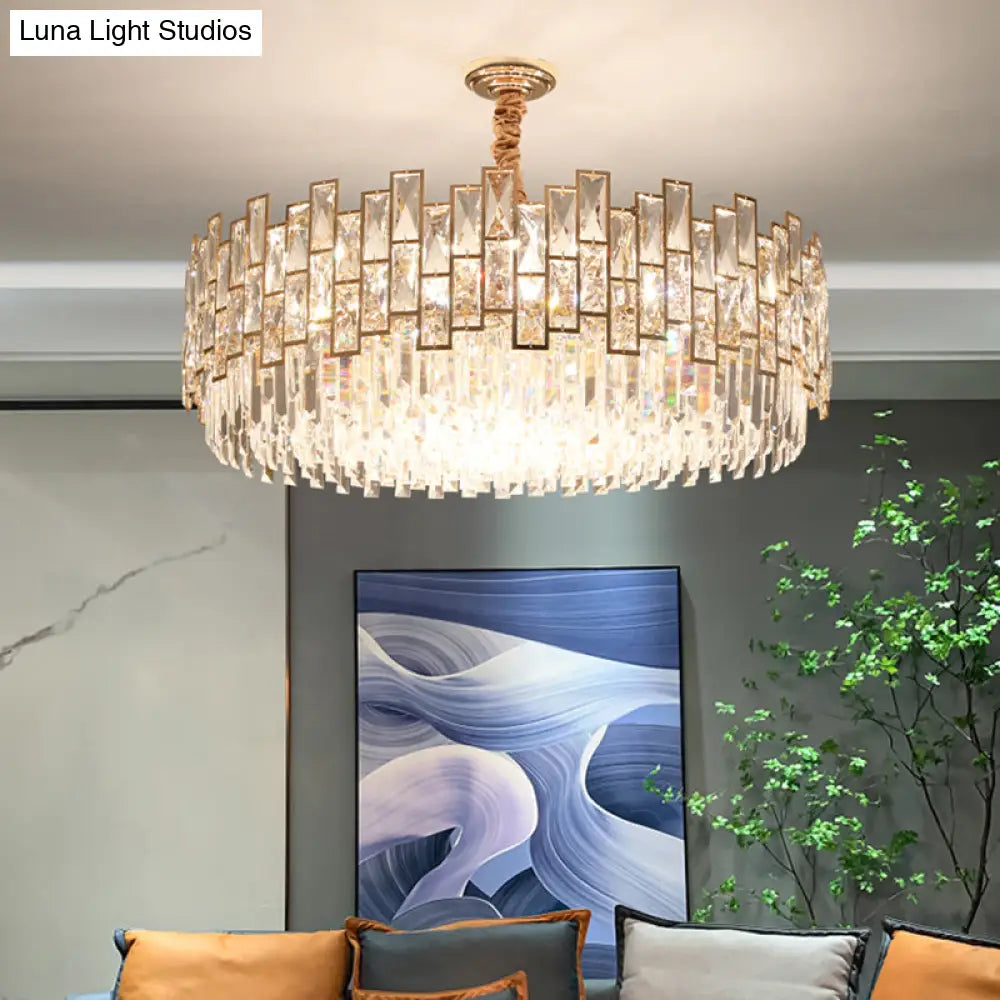 Modern Round K9 Crystal Living Room Chandelier Pendant Light Fixture