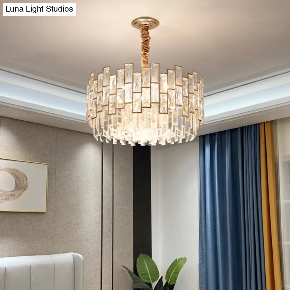 Modern Round K9 Crystal Living Room Chandelier Pendant Light Fixture