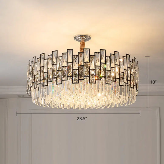 Modern Round K9 Crystal Living Room Chandelier Pendant Light Fixture Black / 23.5