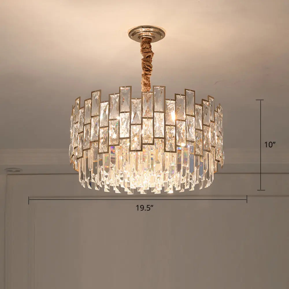 Modern Round K9 Crystal Living Room Chandelier Pendant Light Fixture Gold / 19.5