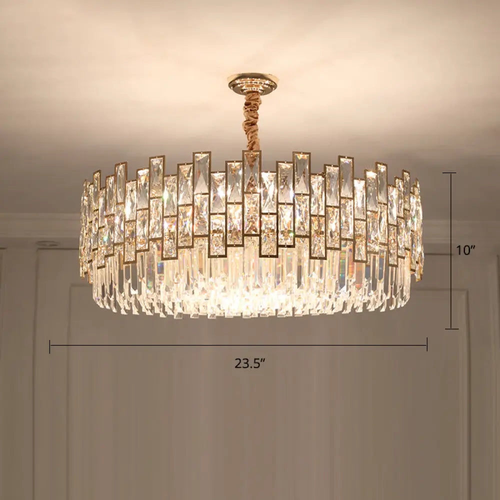 Modern Round K9 Crystal Living Room Chandelier Pendant Light Fixture Gold / 23.5