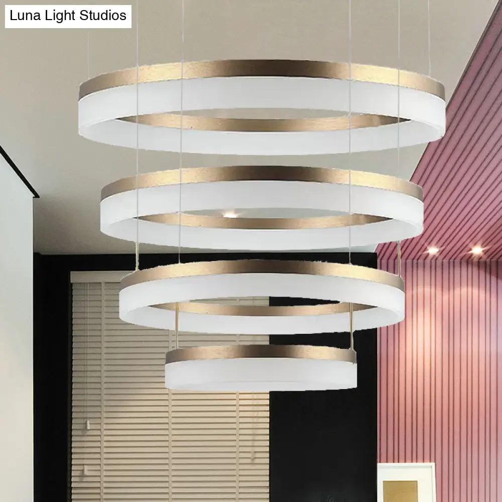 Modern Round Led Chandelier Pendant - Acrylic 1/2/3-Light Ceiling Light Fixture In Black/White/Gold