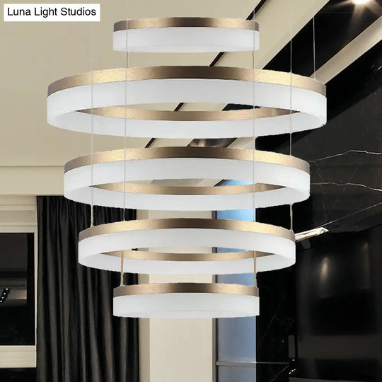 Modern Round Led Chandelier Pendant - Acrylic 1/2/3-Light Ceiling Light Fixture In Black/White/Gold