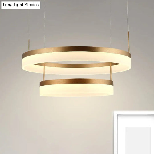 Modern Round Led Chandelier Pendant - Acrylic 1/2/3-Light Ceiling Light Fixture In Black/White/Gold