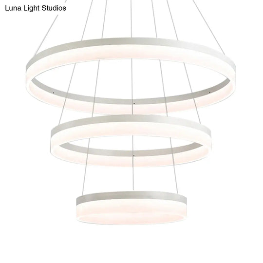 Modern Round Led Chandelier Pendant - Acrylic 1/2/3-Light Ceiling Light Fixture In Black/White/Gold