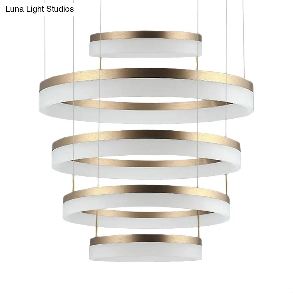 Modern Round Led Chandelier Pendant - Acrylic 1/2/3-Light Ceiling Light Fixture In Black/White/Gold