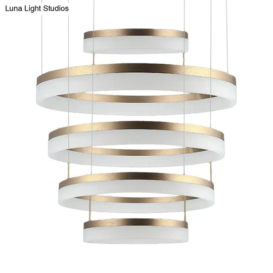 Modern Round Led Chandelier Pendant - Acrylic 1/2/3-Light Ceiling Light Fixture In Black/White/Gold