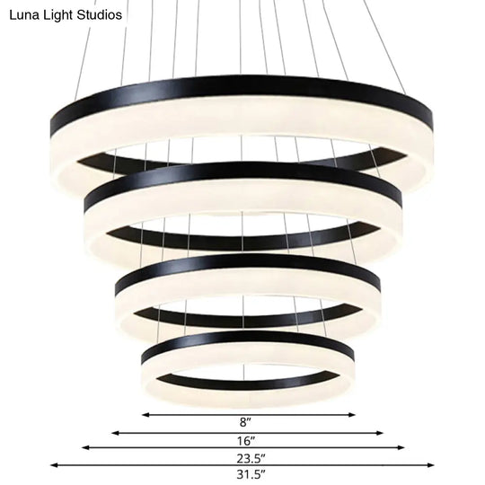 Modern Round Led Chandelier Pendant - Acrylic 1/2/3-Light Ceiling Light Fixture In Black/White/Gold