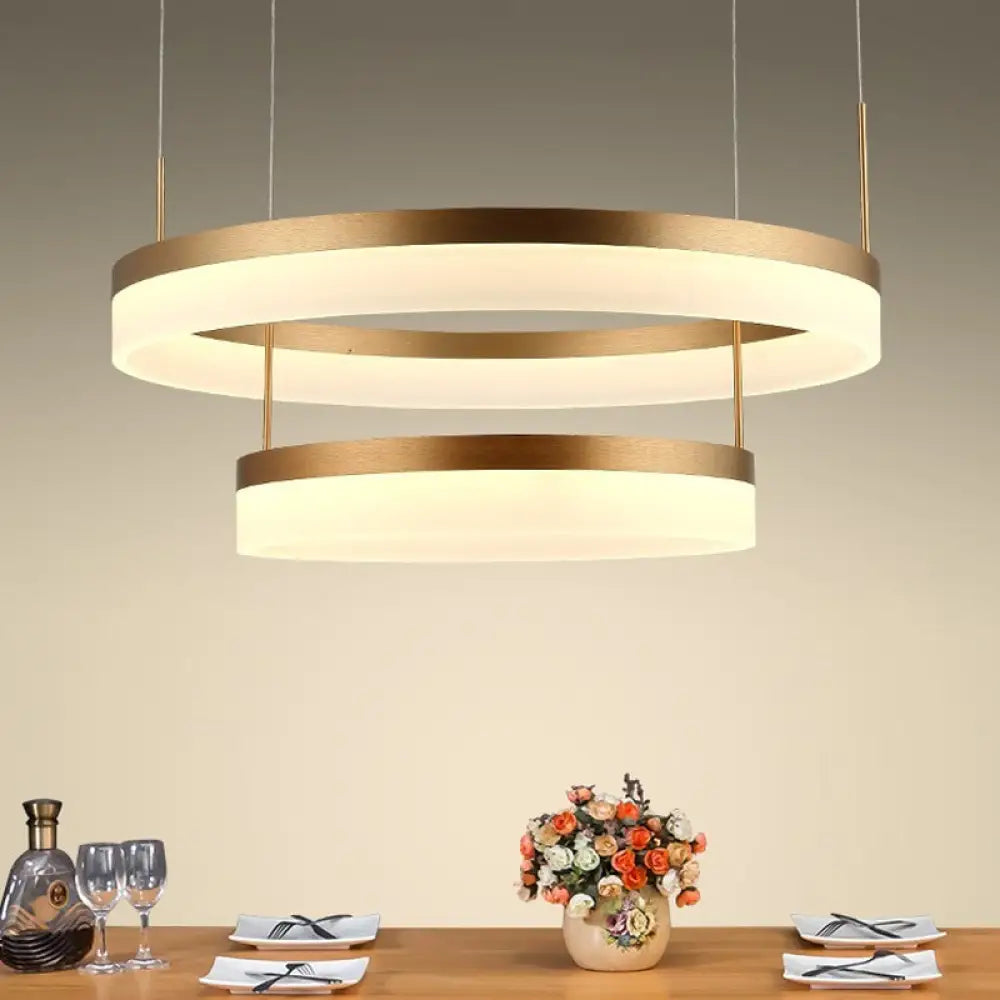 Modern Round Led Chandelier Pendant - Acrylic 1/2/3-Light Ceiling Light Fixture In Black/White/Gold