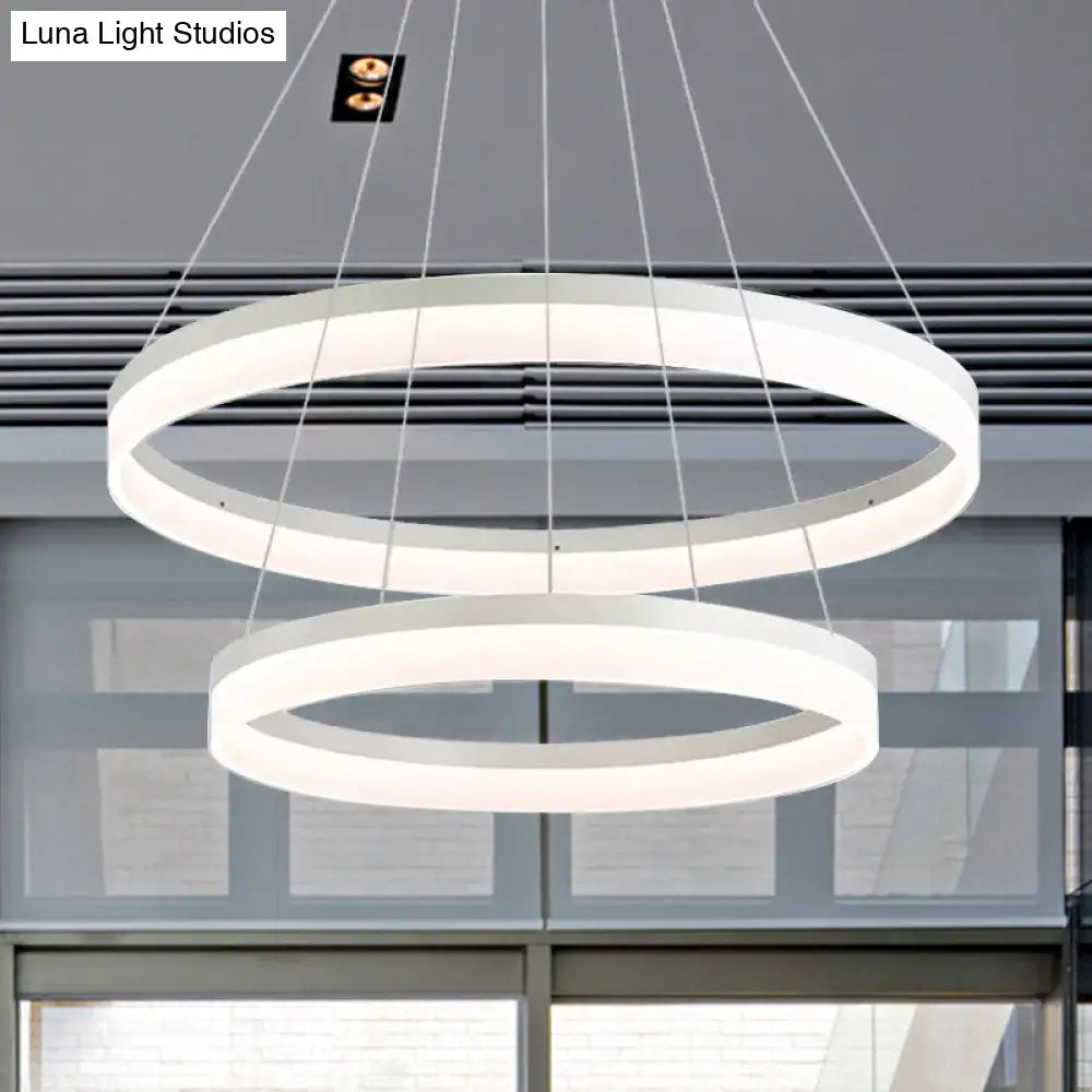 Modern Round Led Chandelier Pendant - Acrylic 1/2/3-Light Ceiling Light Fixture In Black/White/Gold