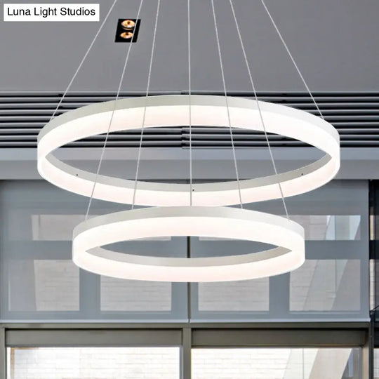 Modern Round Led Chandelier Pendant - Acrylic 1/2/3-Light Ceiling Light Fixture In Black/White/Gold