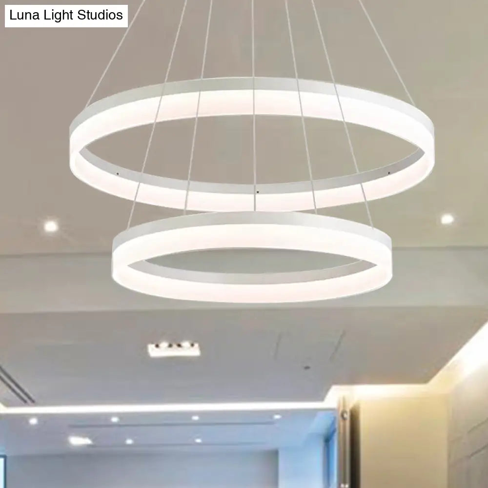 Modern Round Led Chandelier Pendant - Acrylic 1/2/3-Light Ceiling Light Fixture In Black/White/Gold