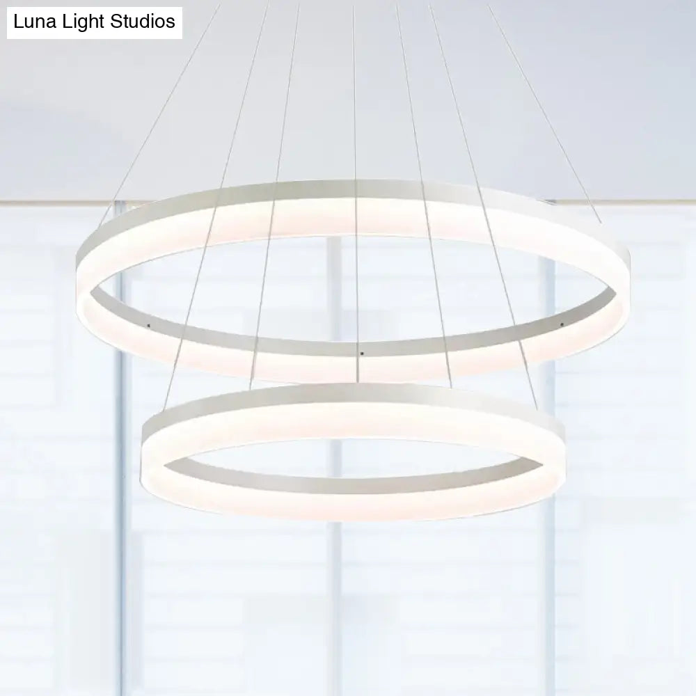 Modern Round Led Chandelier Pendant - Acrylic 1/2/3-Light Ceiling Light Fixture In Black/White/Gold