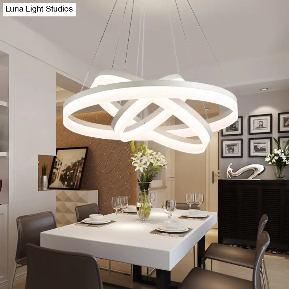 Modern Round Led Chandelier Pendant - Acrylic 1/2/3-Light Ceiling Light Fixture In Black/White/Gold