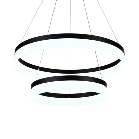 Modern Round Led Chandelier Pendant - Acrylic 1/2/3-Light Ceiling Light Fixture In Black/White/Gold