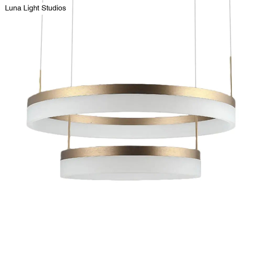 Modern Round Led Chandelier Pendant - Acrylic 1/2/3-Light Ceiling Light Fixture In Black/White/Gold