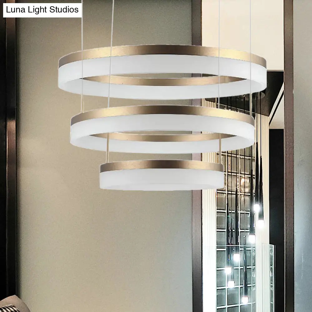 Modern Round Led Chandelier Pendant - Acrylic 1/2/3-Light Ceiling Light Fixture In Black/White/Gold