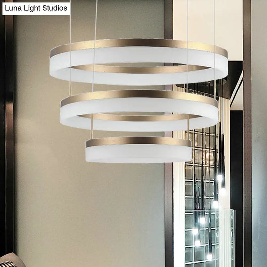 Modern Round Led Chandelier Pendant - Acrylic 1/2/3-Light Ceiling Light Fixture In Black/White/Gold