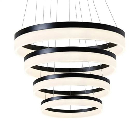 Modern Round Led Chandelier Pendant - Acrylic 1/2/3-Light Ceiling Light Fixture In Black/White/Gold