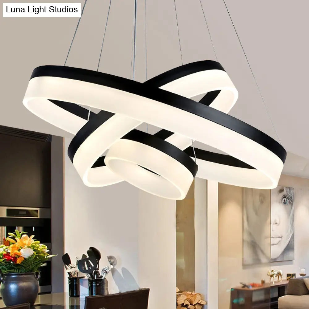 Modern Round Led Chandelier Pendant - Acrylic 1/2/3-Light Ceiling Light Fixture In Black/White/Gold