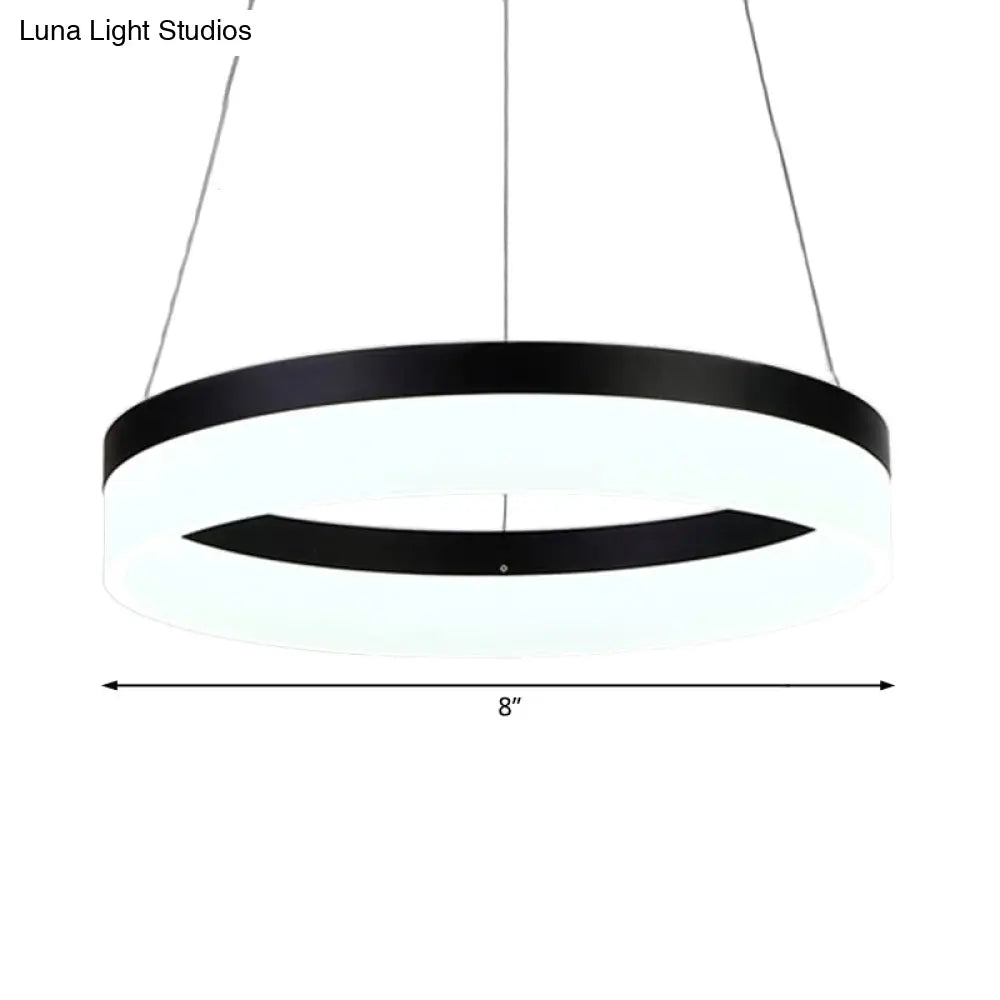 Modern Round Led Chandelier Pendant - Acrylic 1/2/3-Light Ceiling Light Fixture In Black/White/Gold