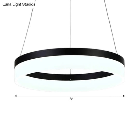 Modern Round Led Chandelier Pendant - Acrylic 1/2/3-Light Ceiling Light Fixture In Black/White/Gold