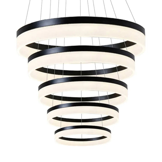 Modern Round Led Chandelier Pendant - Acrylic 1/2/3-Light Ceiling Light Fixture In Black/White/Gold