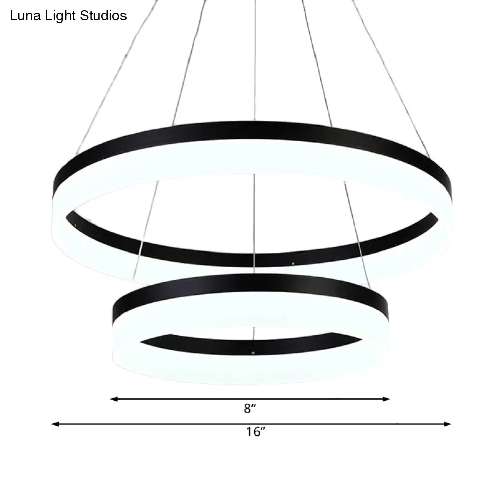 Modern Round Led Chandelier Pendant - Acrylic 1/2/3-Light Ceiling Light Fixture In Black/White/Gold