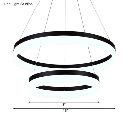 Modern Round Led Chandelier Pendant - Acrylic 1/2/3-Light Ceiling Light Fixture In Black/White/Gold