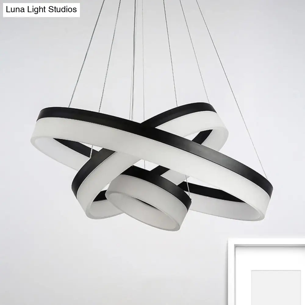 Modern Round Led Chandelier Pendant - Acrylic 1/2/3-Light Ceiling Light Fixture In Black/White/Gold