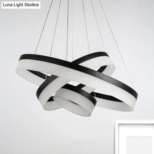 Modern Round Led Chandelier Pendant - Acrylic 1/2/3-Light Ceiling Light Fixture In Black/White/Gold