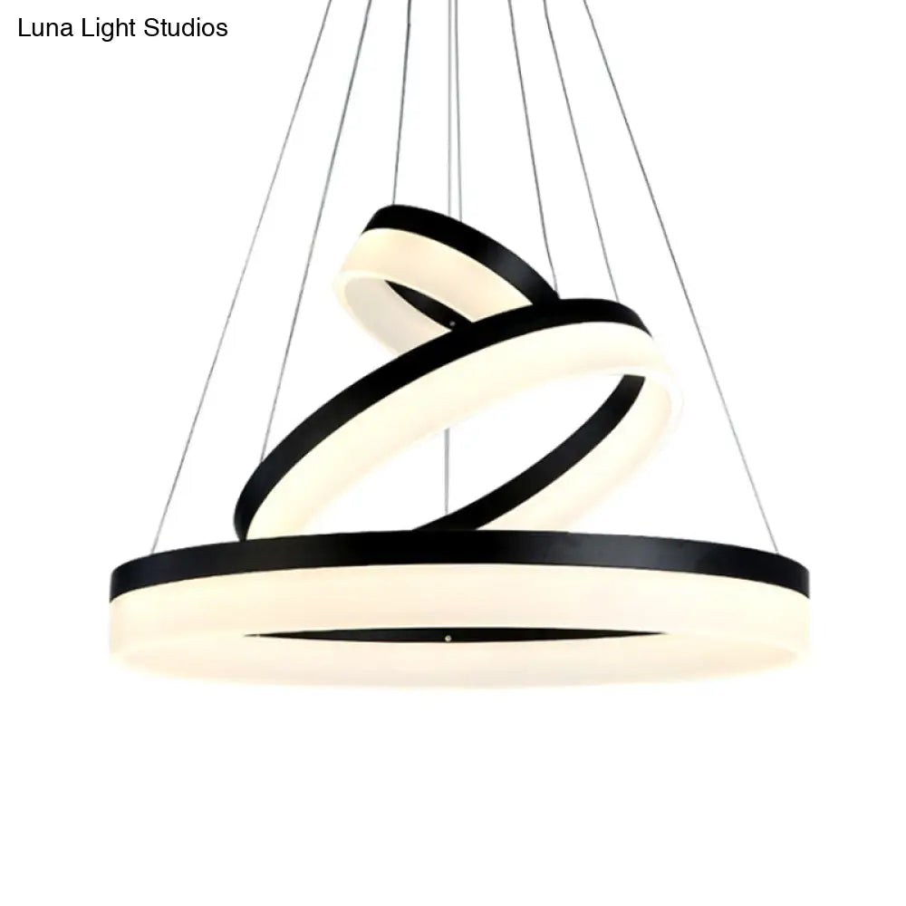 Modern Round Led Chandelier Pendant - Acrylic 1/2/3-Light Ceiling Light Fixture In Black/White/Gold