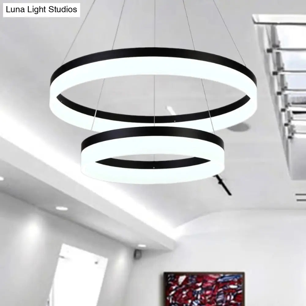 Modern Round Led Chandelier Pendant - Acrylic 1/2/3-Light Ceiling Light Fixture In Black/White/Gold