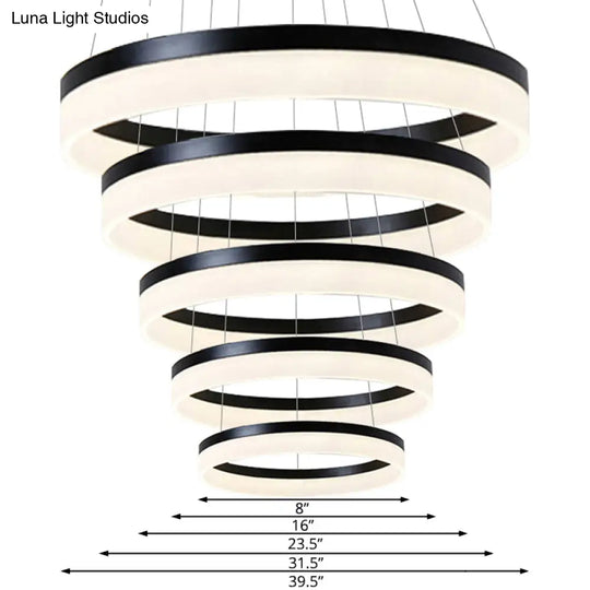 Modern Round Led Chandelier Pendant - Acrylic 1/2/3-Light Ceiling Light Fixture In Black/White/Gold